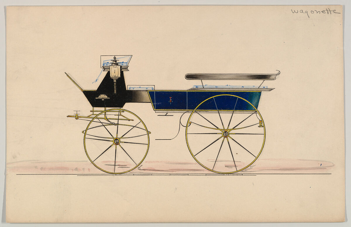 Design for Wagonette (unnumbered), Brewster &amp; Co. (American, New York), Pen and black ink, watercolor and gouache with gum arabic 