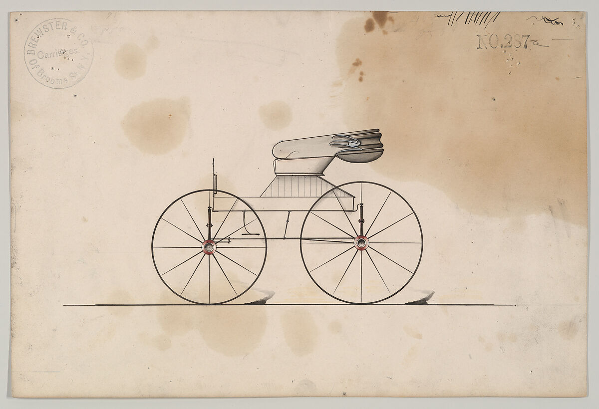 Design for Wagon, no. 287a, Brewster &amp; Co. (American, New York), Pen and black ink, watercolor 