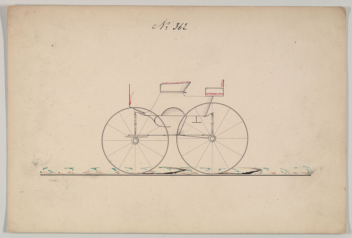 Dog Cart Phaeton # 362, Brewster &amp; Co. (American, New York), Pen and black ink, watercolor and gouache 