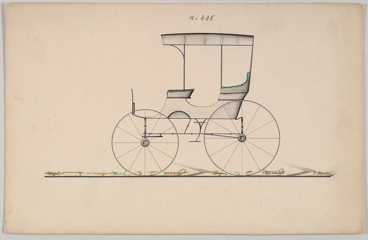 Design for Wagon, no. 448, Brewster &amp; Co. (American, New York), Pen and black ink, watercolor and gouache 