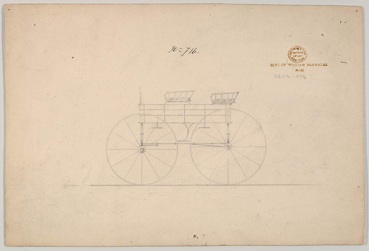 Square Box Wagon #467 & #716 (verso), Brewster &amp; Co. (American, New York), Graphite, pen and black in, watercolor