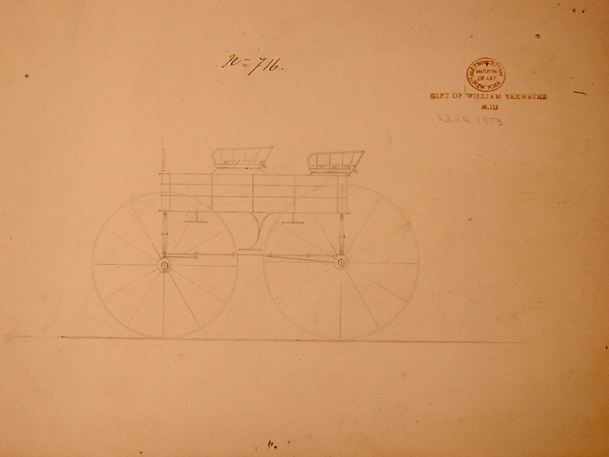 Square Box Wagon #467 & #716 (verso), Brewster &amp; Co. (American, New York), Graphite, pen and black in, watercolor