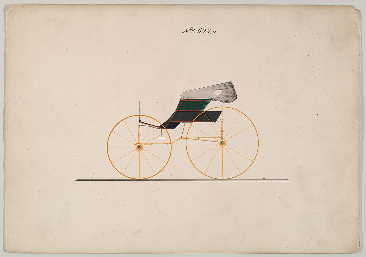 Wagon #694a, Brewster &amp; Co. (American, New York), Pen and black ink, watercolor and gouache, with gum arabic and metallic ink 