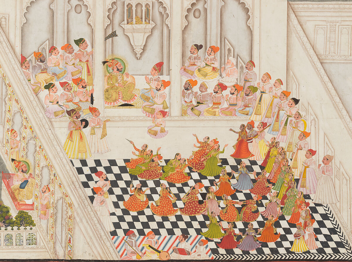 Maharana Ari Singh with His Courtiers Being Entertained at the Jagniwas Water Palace, Bhima  , Indian, Ink, opaque watercolor, and gold on paper, India (Rajasthan, Mewar, Udaipur)