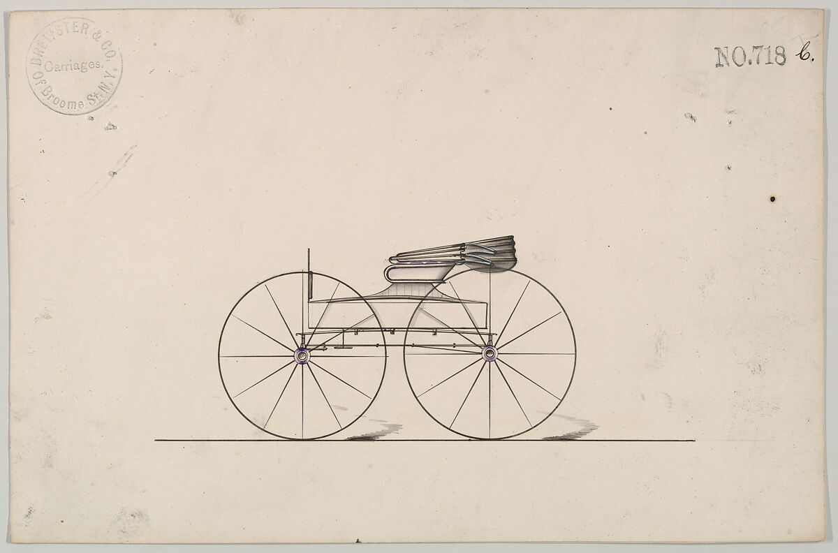 Design for Wagon, no. 718c, Brewster &amp; Co. (American, New York), Pen and black ink, watercolor and gouache 