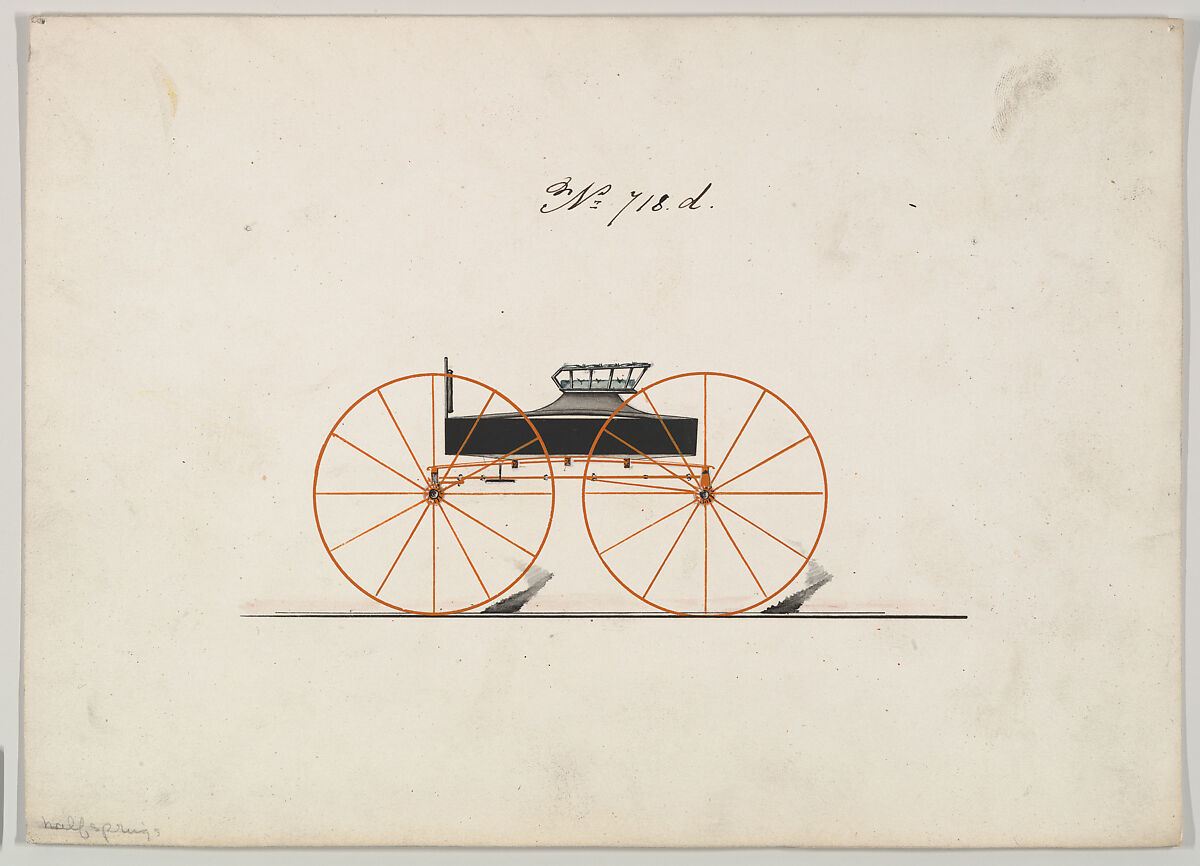 Design for Wagon, no. 718d, Brewster &amp; Co. (American, New York), Pen and black ink, watercolor and gouache 