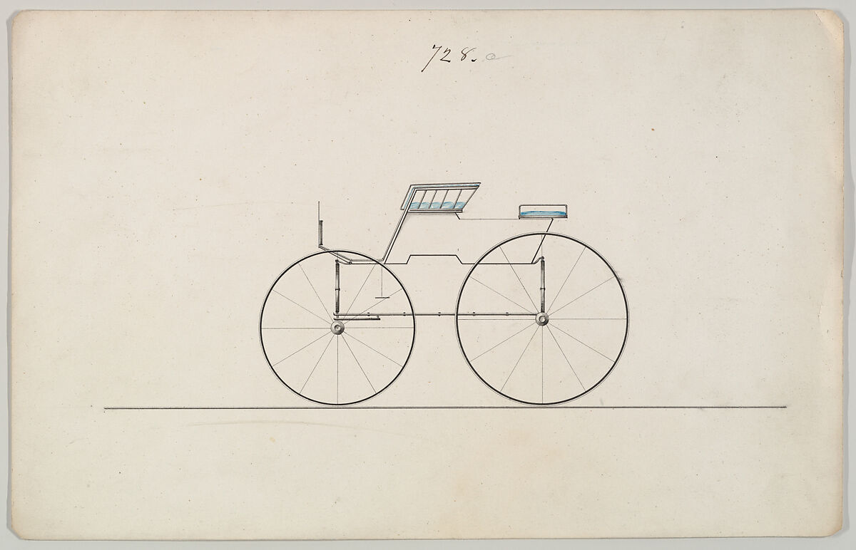 Design for Wagon, no. 728a, Brewster &amp; Co. (American, New York), Pen and black ink, watercolor and gouache 