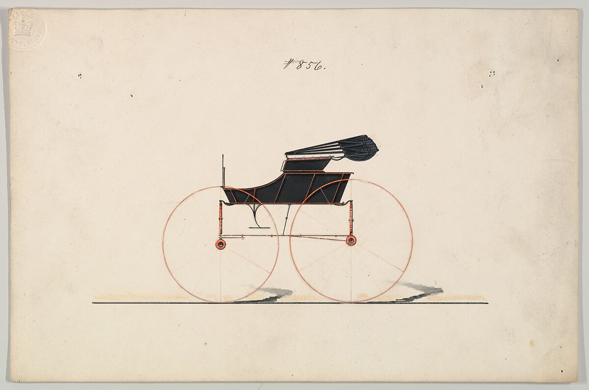 Design for Wagon, no. 856, Brewster &amp; Co. (American, New York), Pen and black ink, watercolor and gouache 