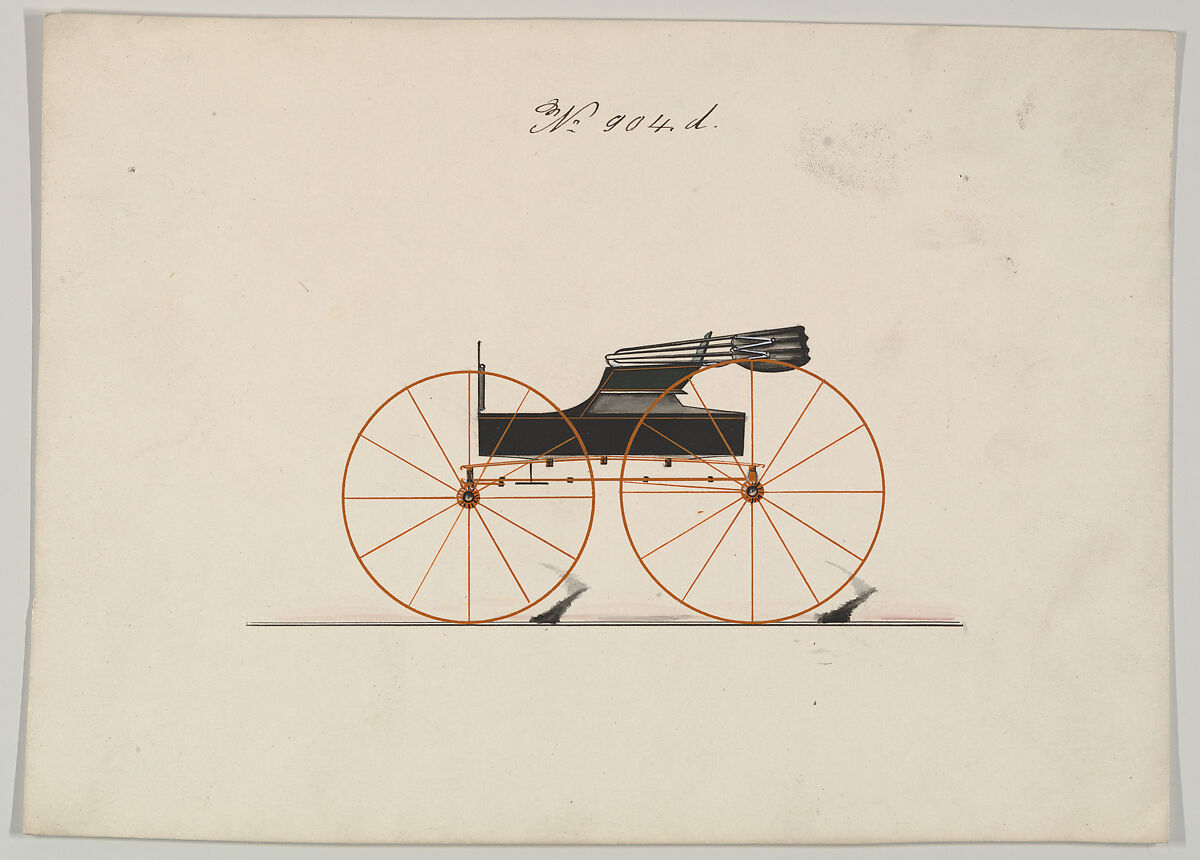 Design for Wagon, no. 904d, Brewster &amp; Co. (American, New York), Pen and black ink, watercolor and gouache 