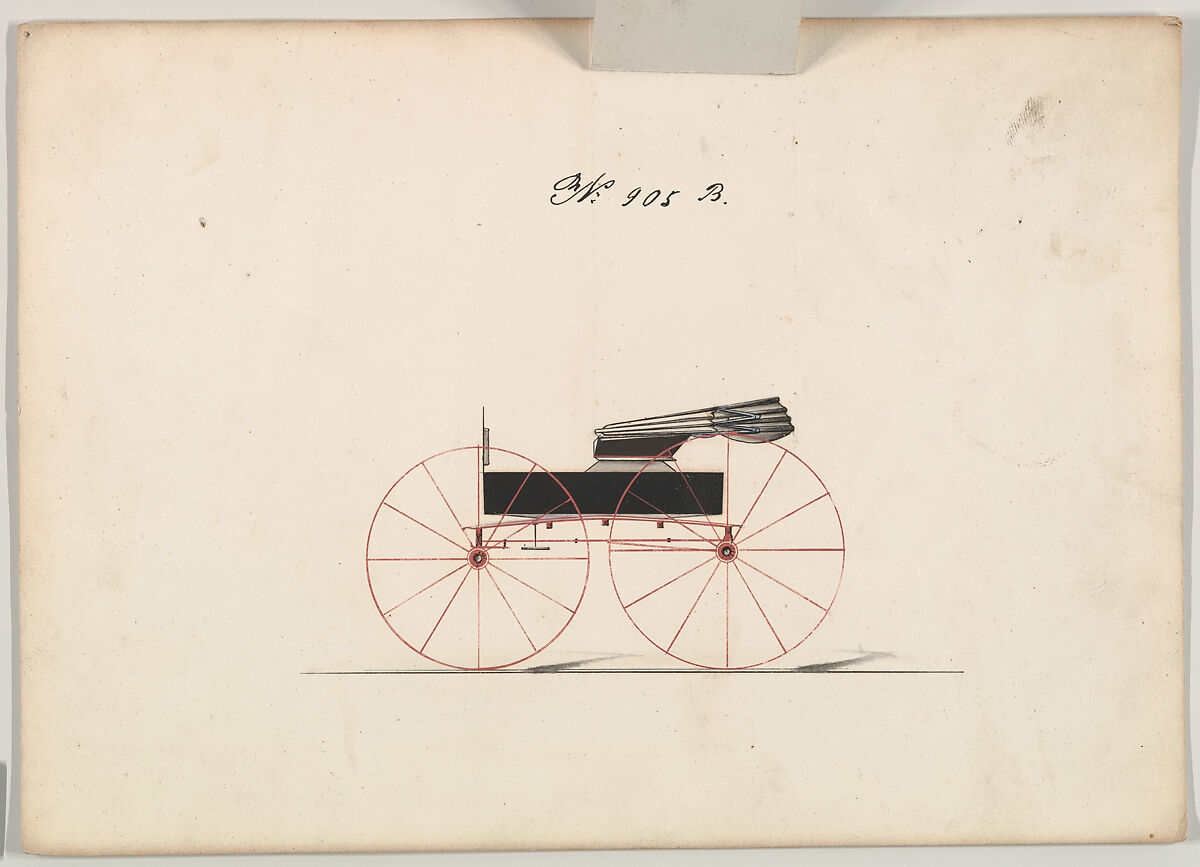 Design for Wagon, no. 905b, Brewster &amp; Co. (American, New York), Pen and black ink, watercolor and gouache