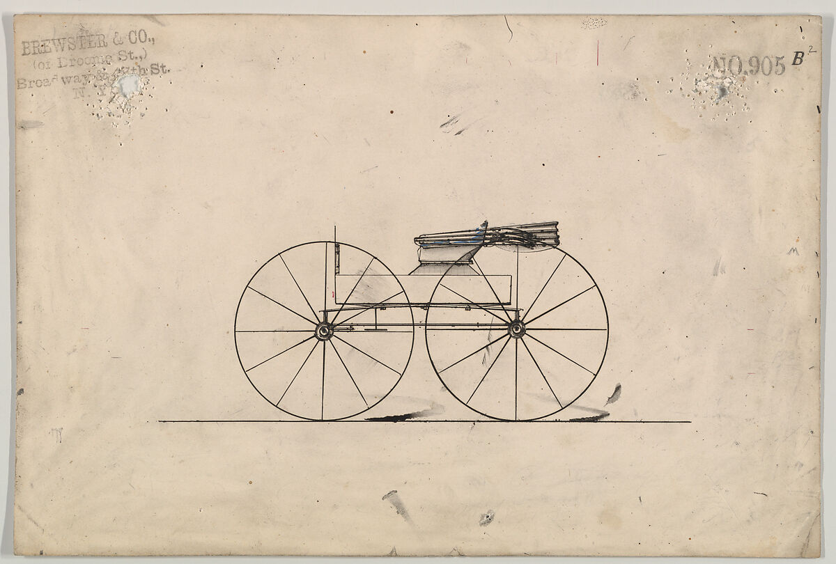 Design for Wagon, no. 905b-2, Brewster &amp; Co. (American, New York), Pen and black ink, watercolor and gouache 