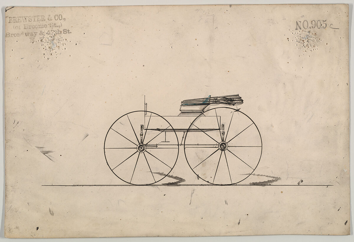 Design for Wagon, no. 905c, Brewster &amp; Co. (American, New York), Pen and black ink, watercolor and gouache 