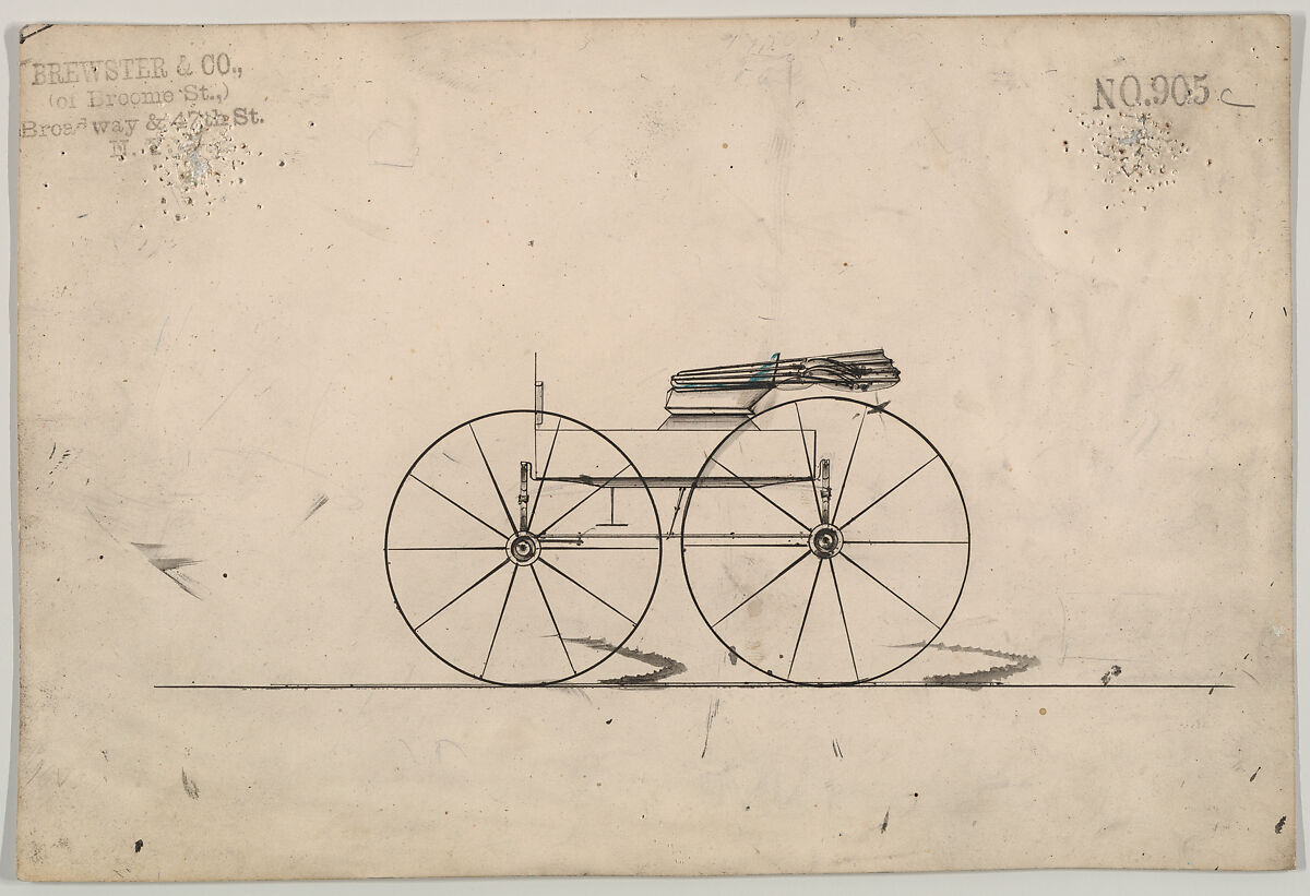 Design for Wagon, no. 905c, Brewster &amp; Co. (American, New York), Pen and black ink, watercolor and gouache