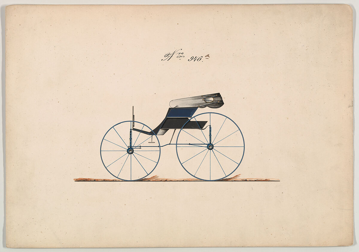 Design for Wagon, no. 946a, Brewster &amp; Co. (American, New York), Pen and black ink, watercolor and gouache with gum arabic and metallic ink 
