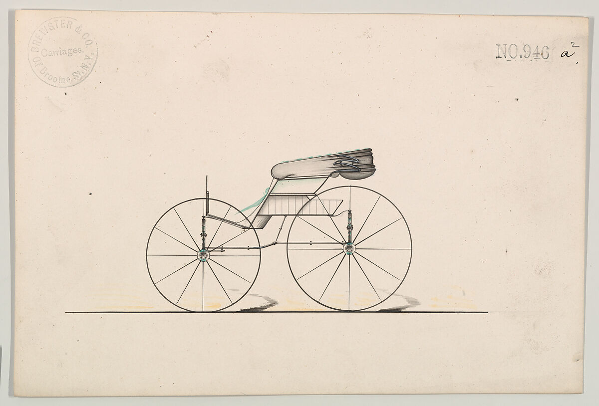 Design for Wagon, no. 946a-2, Brewster &amp; Co. (American, New York), Pen and black in, watercolor and gouache 