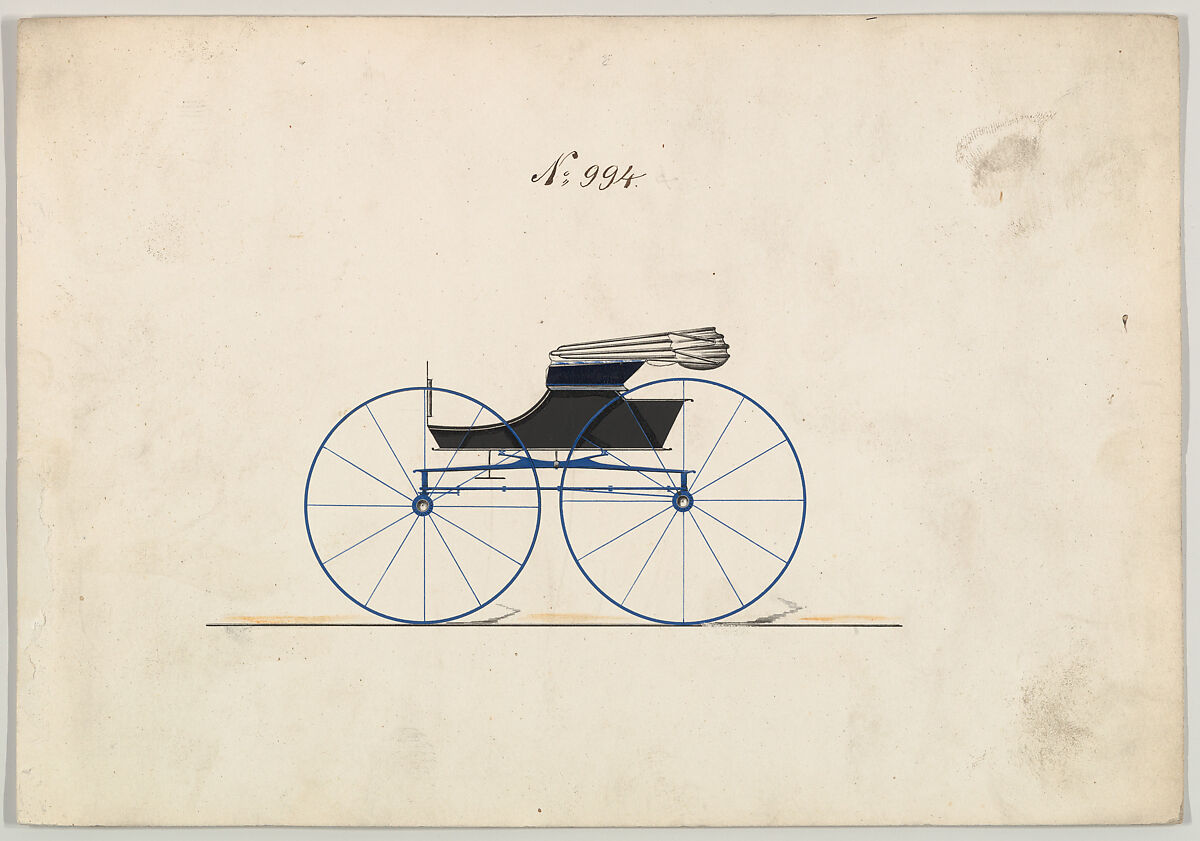 Design for Wagon, no. 994, Brewster &amp; Co. (American, New York), Pen and black ink, watercolor and gouache with gum arabic. 