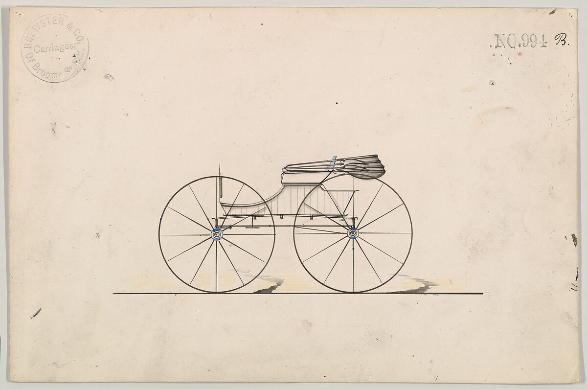 Design for Wagon, no. 994b, Brewster &amp; Co. (American, New York), Pen and black ink, watercolor and gouache 