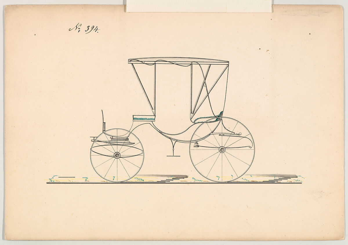 Design for Cabriolet, no. 394, Brewster &amp; Co. (American, New York), Pen and black ink, watercolor and gouache