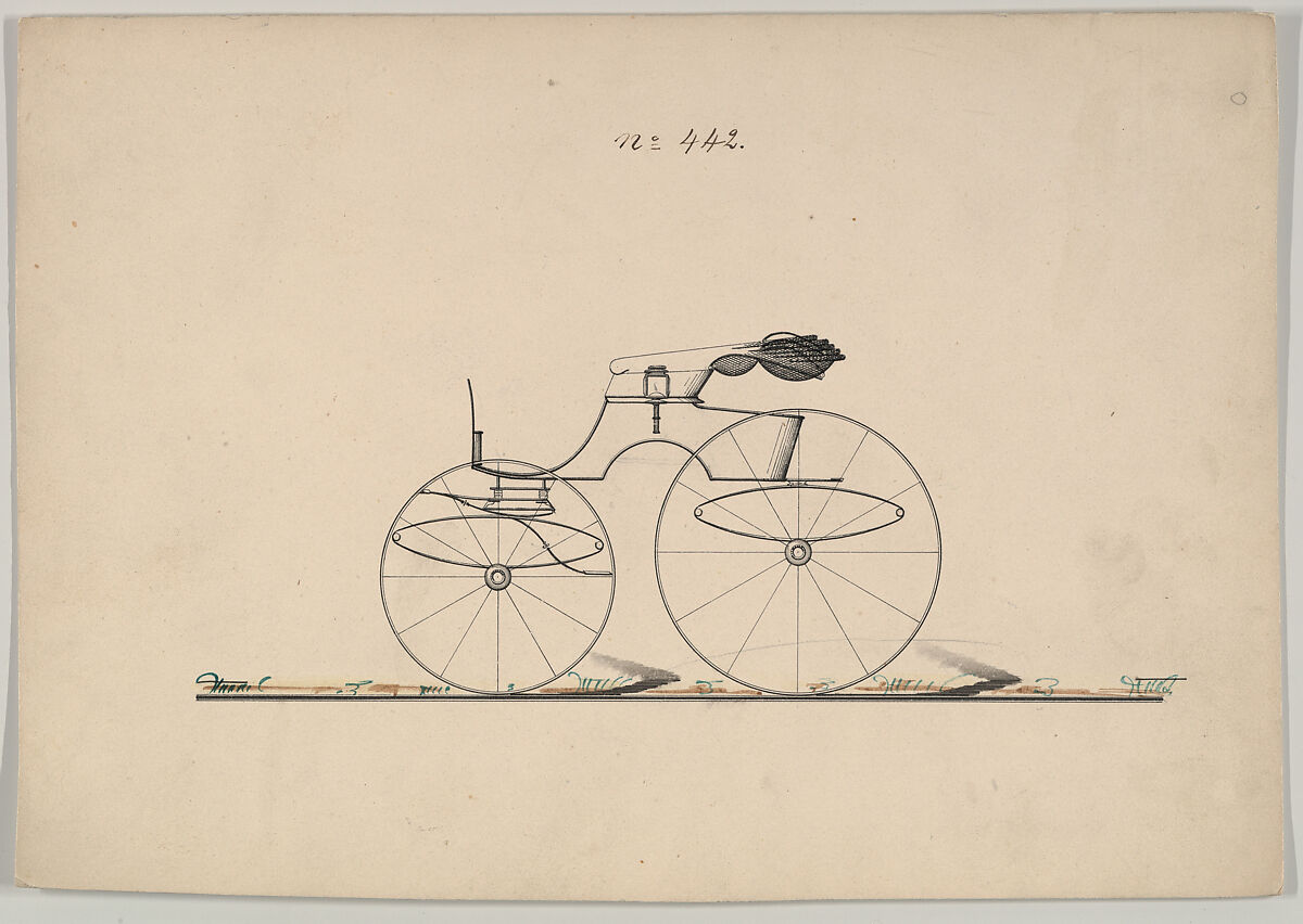 Design for Road (Morell) Wagon, no. 442, Brewster &amp; Co. (American, New York), Pen and black ink, watercolor and gouache 