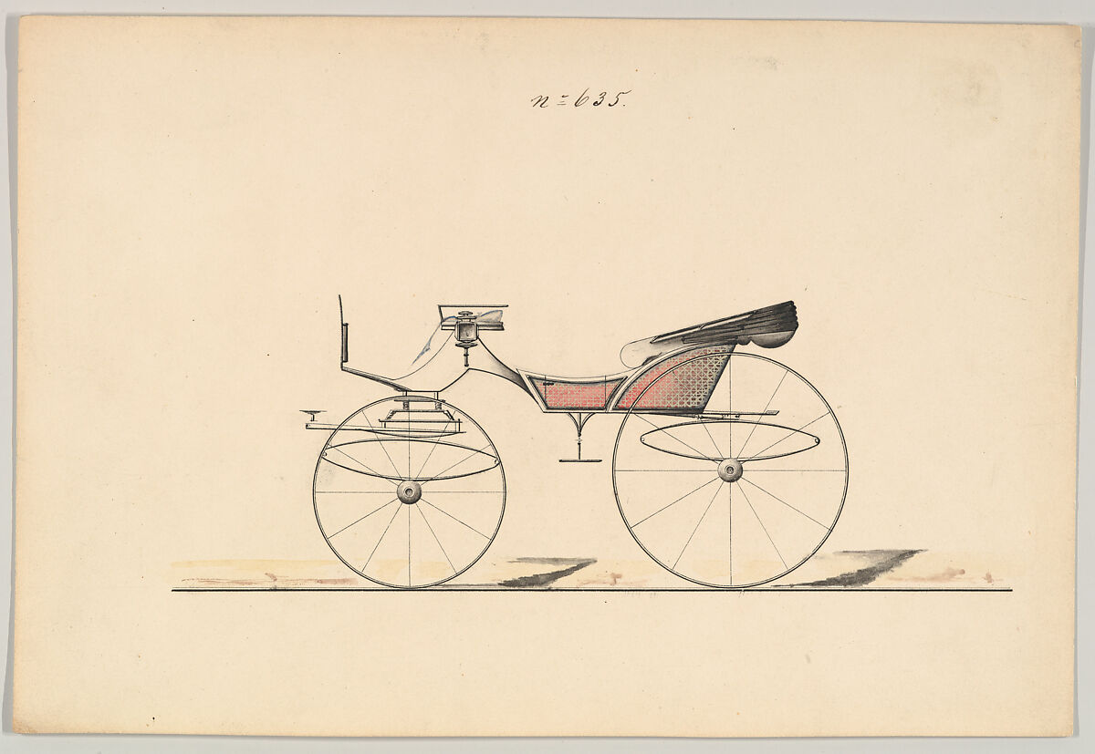 Design for Phaeton, no. 635, Brewster &amp; Co. (American, New York), Pen and black ink, watercolor and gouache 