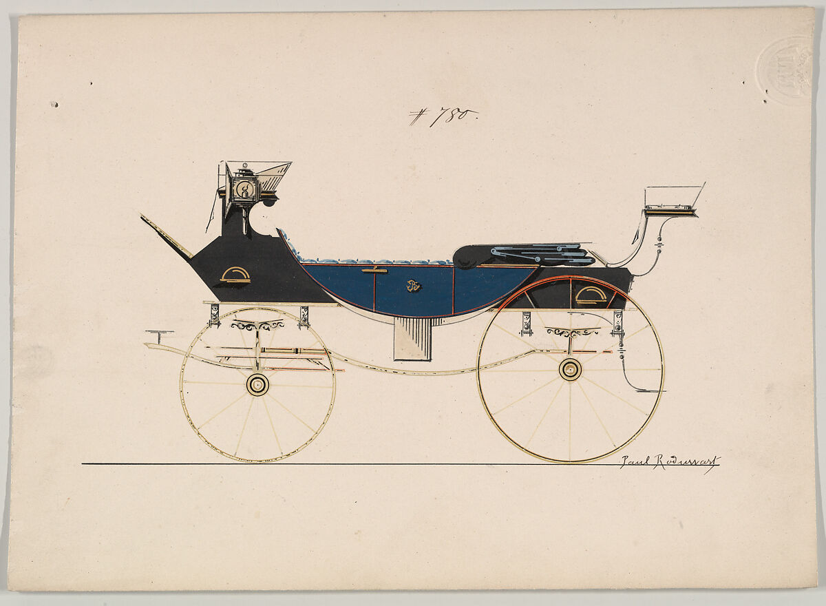Caleche with Drag Front  #780, Brewster &amp; Co. (American, New York), Pen and black ink, watercolor and gouache with gum arabic 