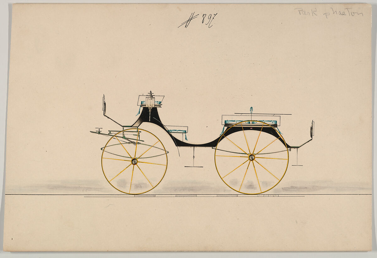 Design for Phaeton, no. 897, Brewster &amp; Co. (American, New York), Pen and black ink, watercolor 