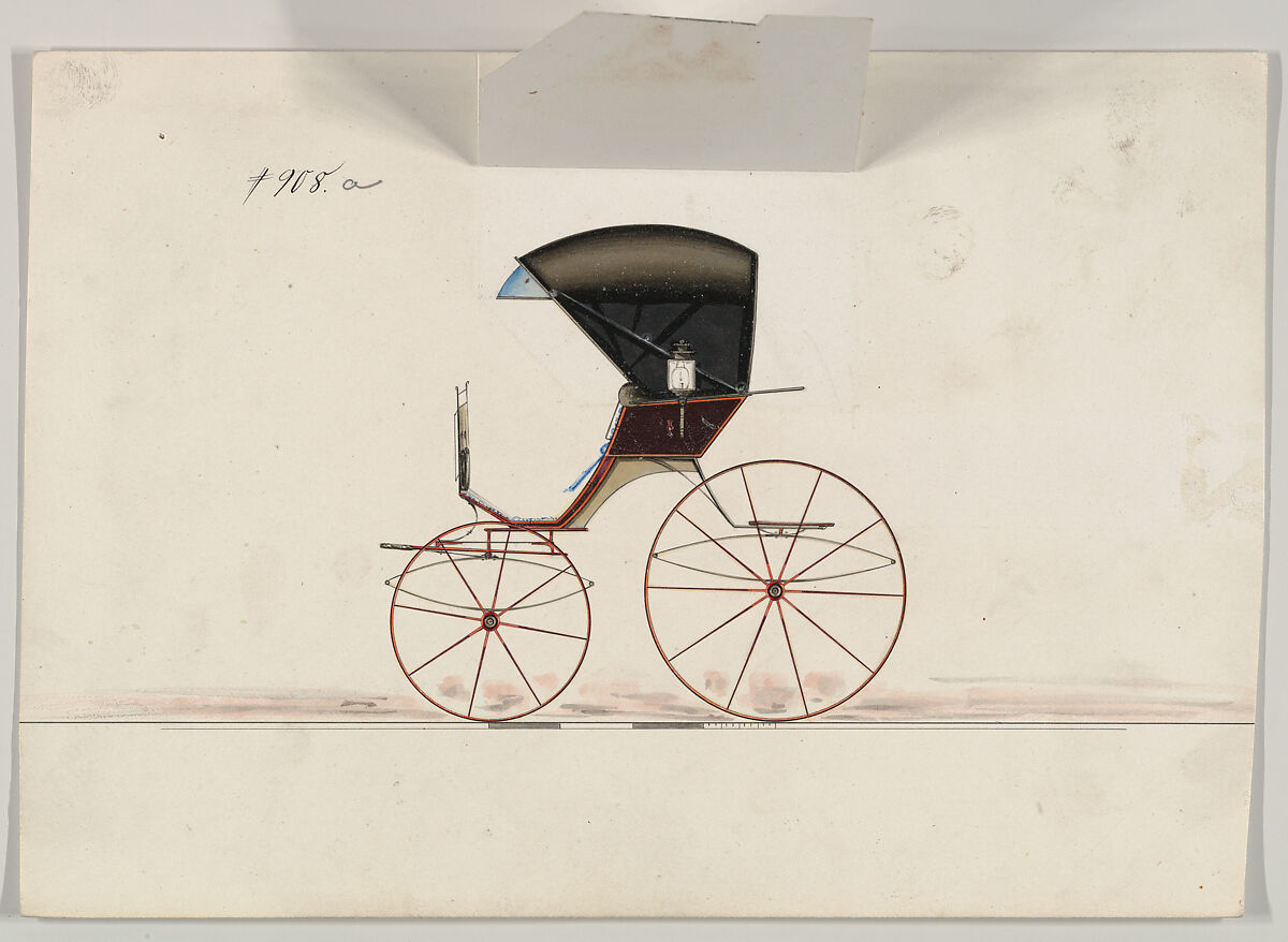 Four-spring Drop Front Road Wagon #908a, Brewster &amp; Co. (American, New York), Pen and black ink, watercolor and gouache with gum arabic and metallic ink