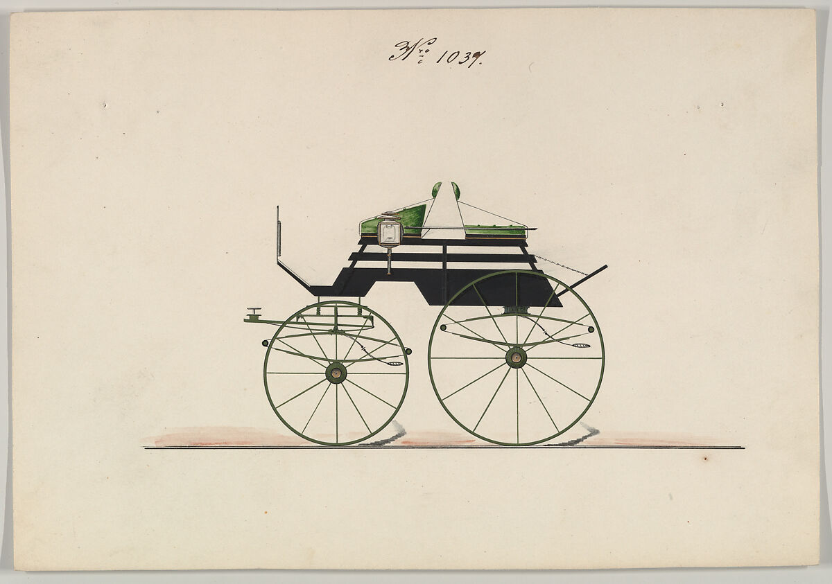 Design for Unclassified Carriage, no. 1037, Brewster &amp; Co. (American, New York), Pen and black ink, watercolor and gouache with gum arabic and metallic ink 