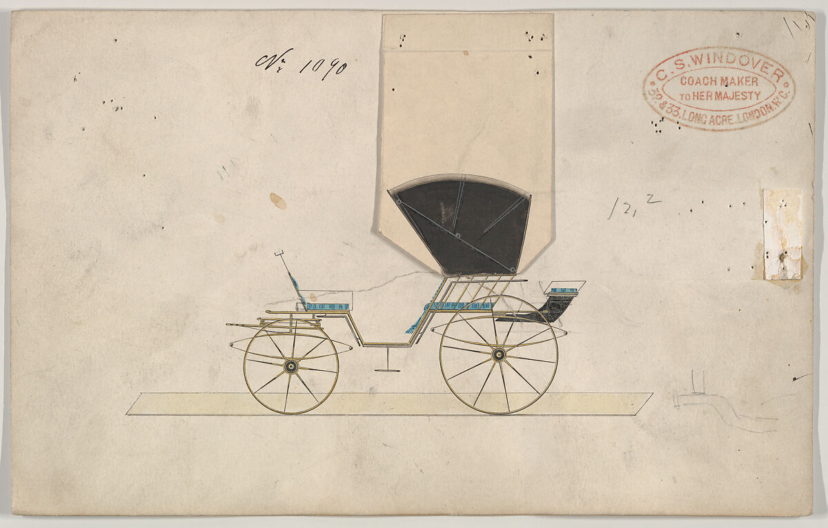 Phaeton  #1090, Brewster &amp; Co. (American, New York), Pen and black ink, watercolor and gouache with gum arabic 