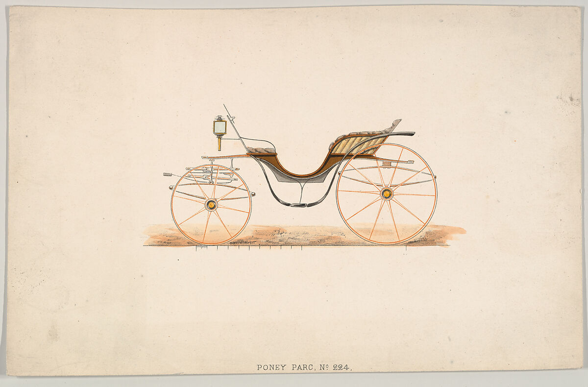Design for Pony Phaeton, no. 224, Anonymous, French, 19th century, Hand-colored lithograph with gum arabic 