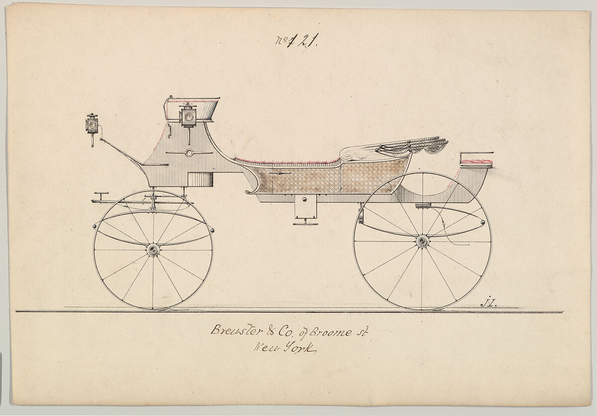 Design for Drag  no. 121, Brewster &amp; Co. (American, New York), Pen and black ink, watercolor and gouache 