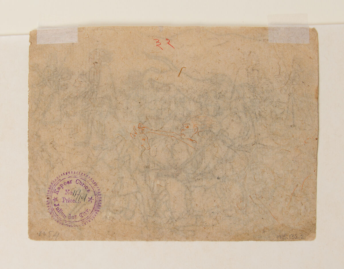 Kali Presenting the Heads of Chanda and Munda to Durga: Scene from the Devi Mahatmya (Glory of the Goddess), Graphite and ink on paper, India (Himachal Pradesh, Guler)