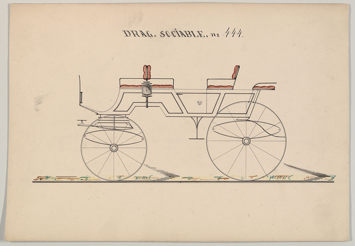 Design for Drag or Break, no. 444, Brewster &amp; Co. (American, New York), Pen and black ink watercolor and gouache 
