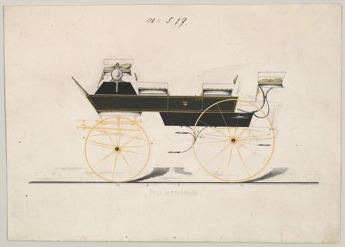 Design for Break de Promenade, no. 519, Brewster &amp; Co. (American, New York), Hand colored lithograph 