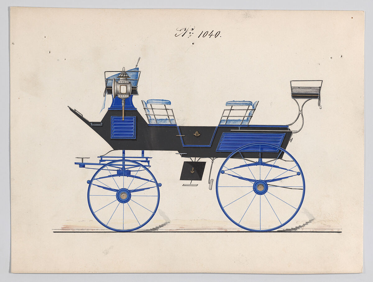 Design for Break/Char-a-Banc, no. 1040, Brewster &amp; Co. (American, New York), Pen and black ink, watercolor and gouache, with gum arabic and metallic ink 