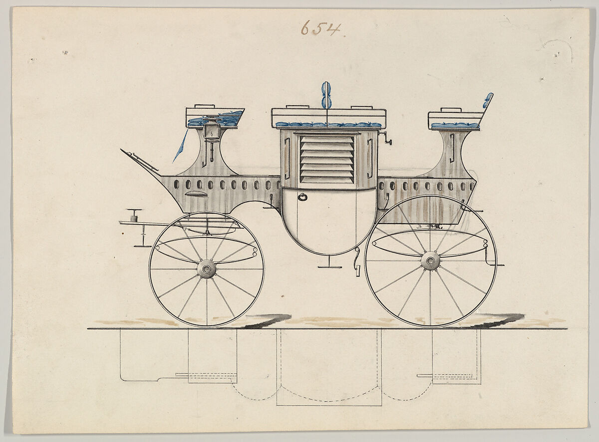 Mail Coach #654, Brewster &amp; Co. (American, New York), Pen and black ink, watercolor and gouache 