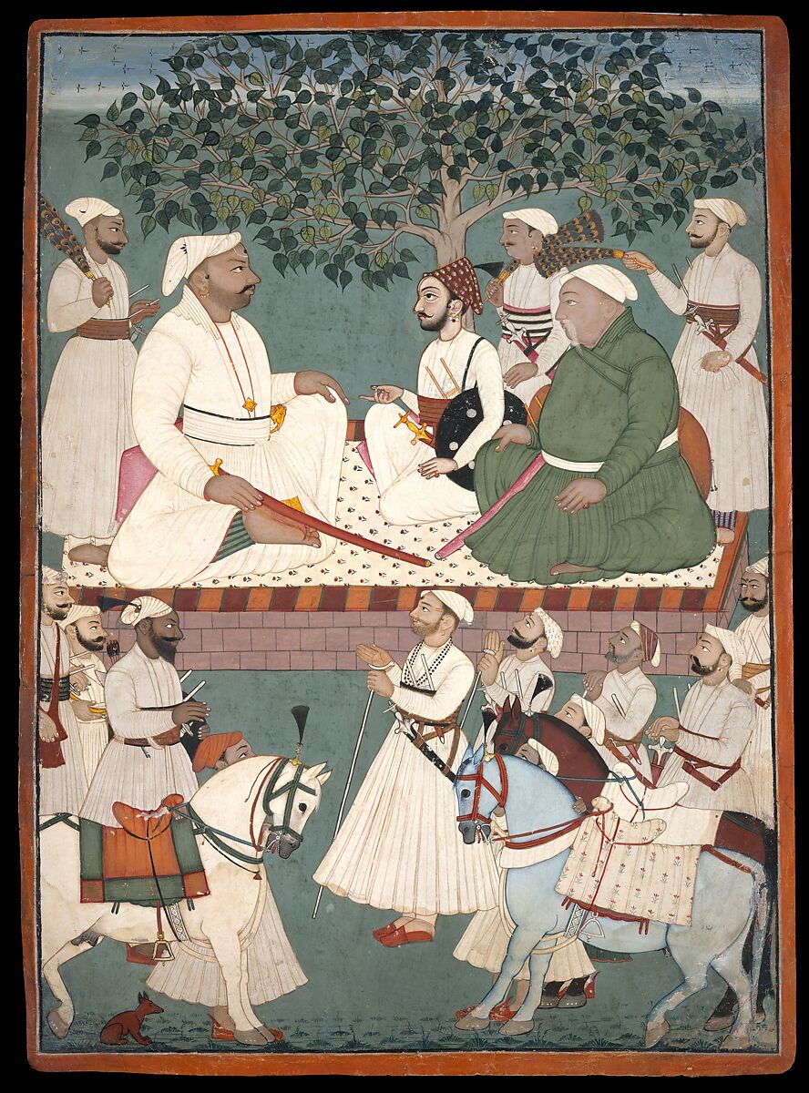 Maharaja Sidh Sen Receiving an Embassy, A Master of the Mandi atelier  Indian, Ink and opaque watercolor on paper, India (Himachal Pradesh, Mandi)