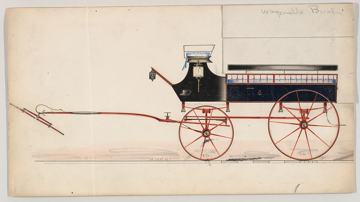 Design for Wagonette Break (no number), Brewster &amp; Co. (American, New York), Pen and black ink, watercolor and gouache with gum arabic 