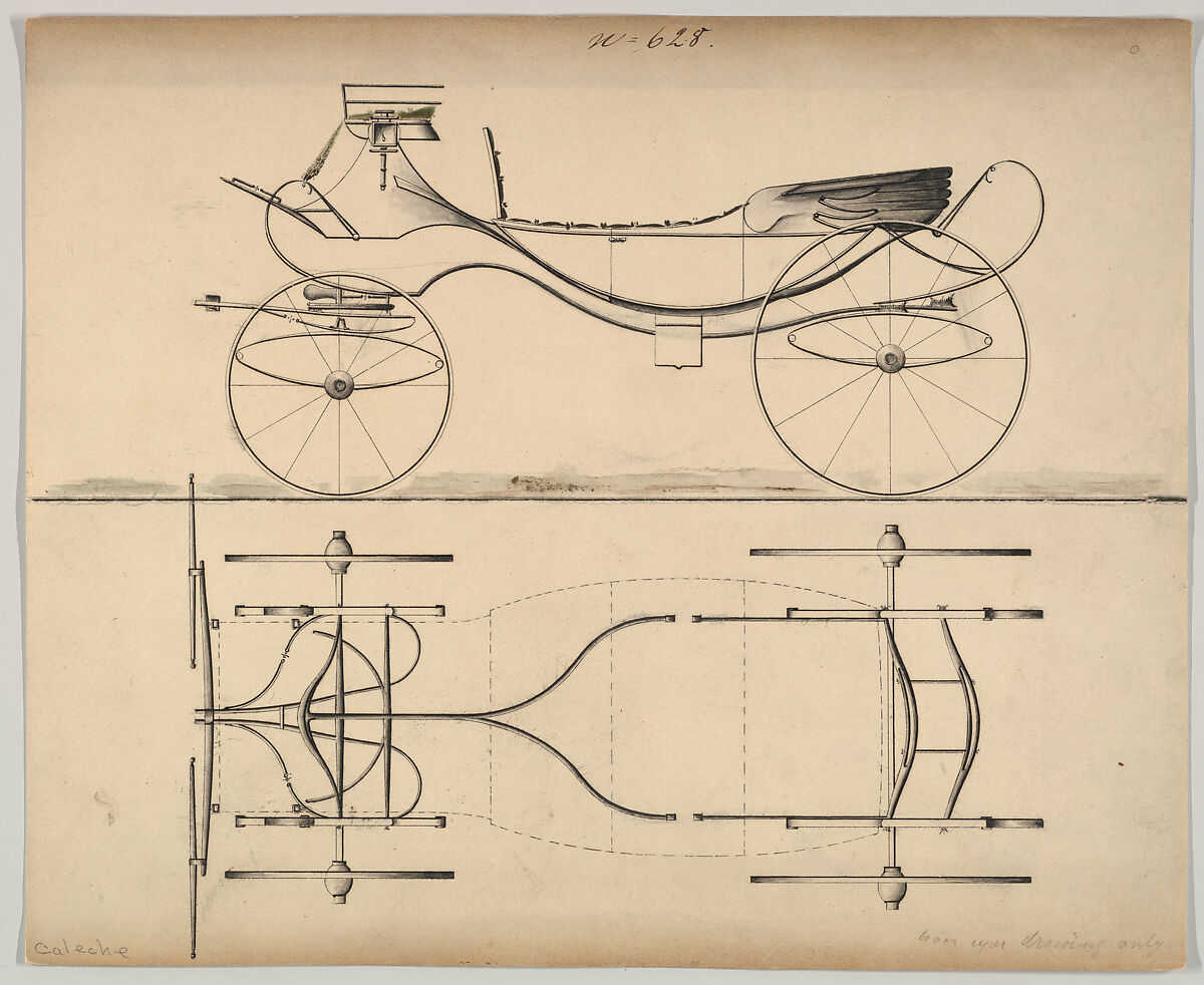 Caleche # 628, Brewster &amp; Co. (American, New York), Pen and black ink, watercolor and gouache 