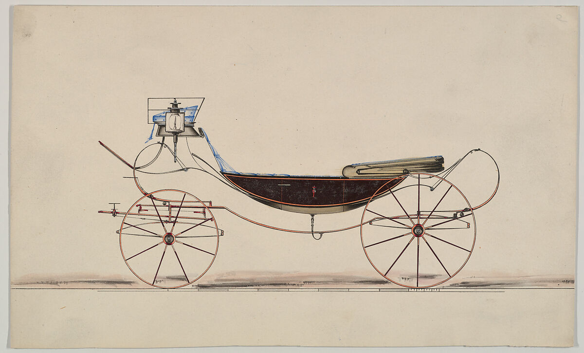 Caleche (unnumbered), Brewster &amp; Co. (American, New York), 
















Pen and black ink, watercolor and gouache with gum arabic and metallic ink 