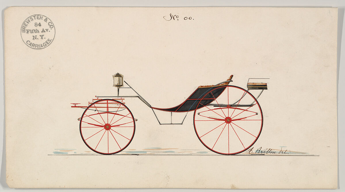 George IV Phaeton #00, Brewster &amp; Co. (American, New York), Pen and black ink, watercolor, metallic ink and gouache with gum arabic 