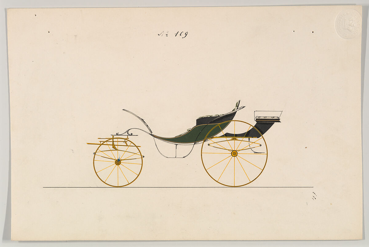 Pony Phaeton #109, Brewster &amp; Co. (American, New York), Pen and black ink, watercolor and gouache with gum arabic 
