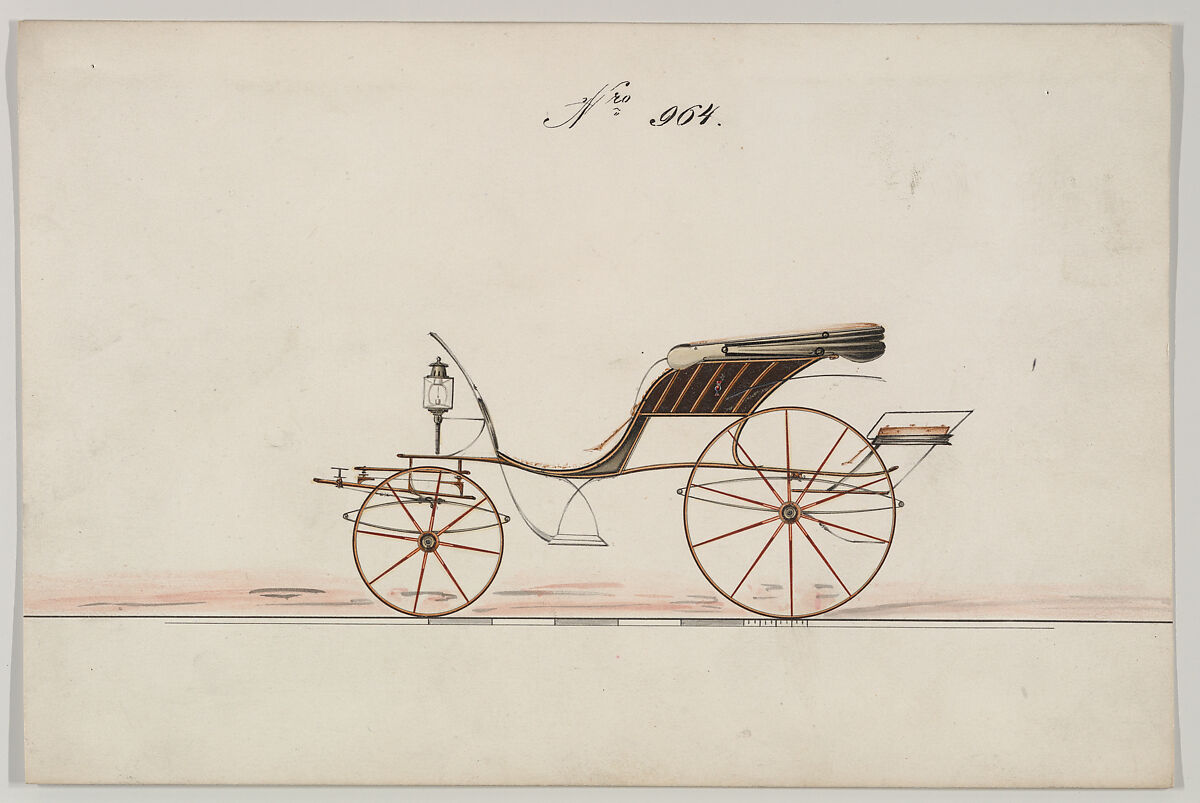 Phaeton #964, Brewster &amp; Co. (American, New York), Pen and black ink, watercolor and gouache with gum arabic with metallic ink 