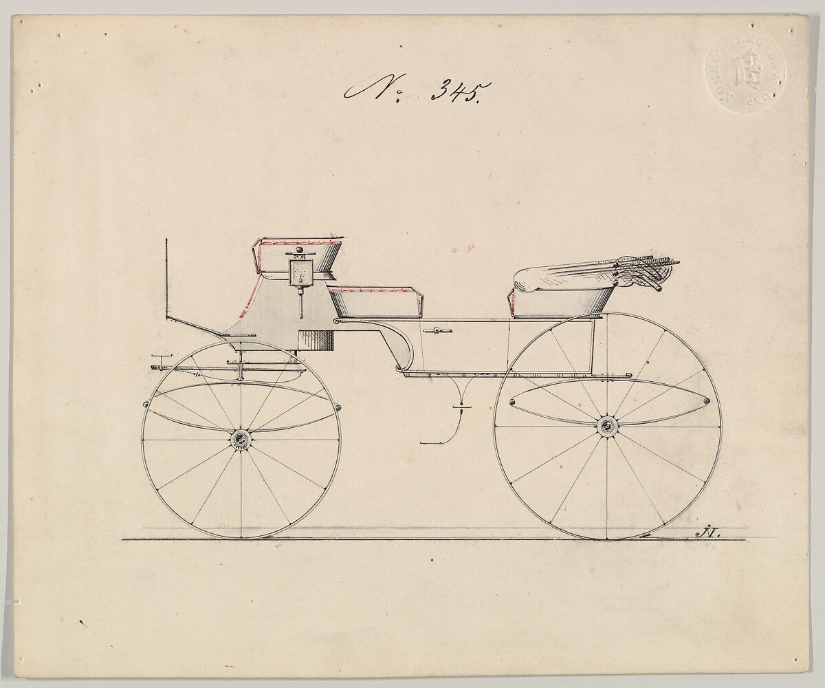 Design for Vis-à-vis, no. 345, Brewster &amp; Co. (American, New York), Pen and black ink with red ink 