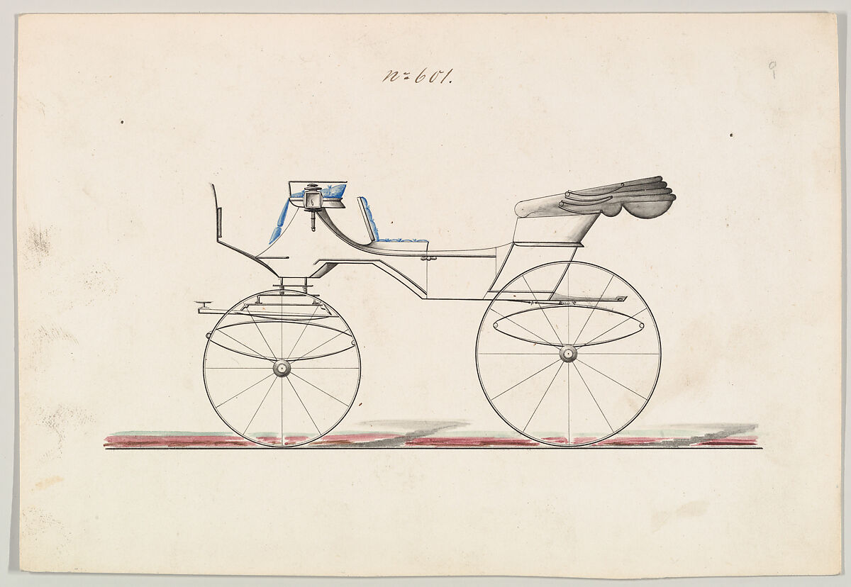 Design for Vis-à-vis , no. 601, Brewster &amp; Co. (American, New York), Pen and black ink, watercolor and gouache 