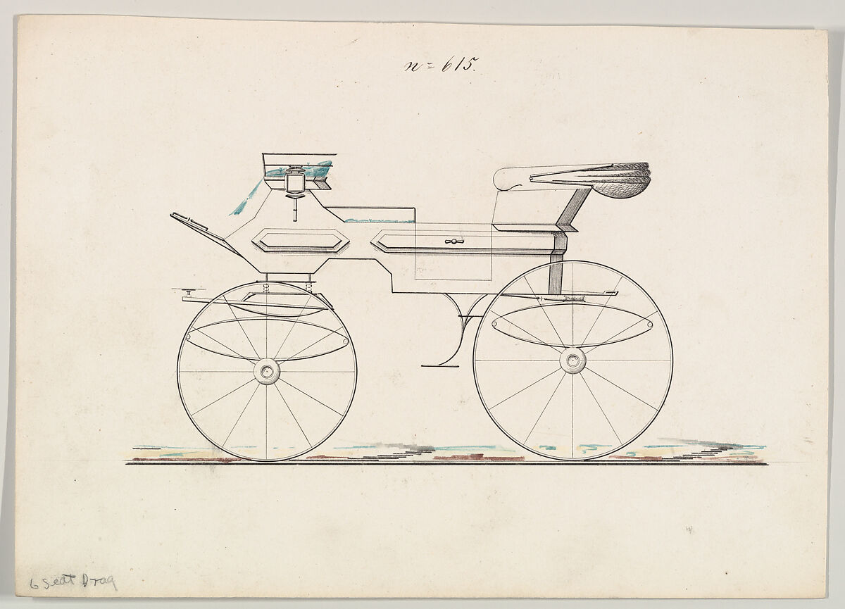 Design for Vis-à-vis, no. 615, Brewster &amp; Co. (American, New York), Graphite, pen and black ink, watercolor and gouache 