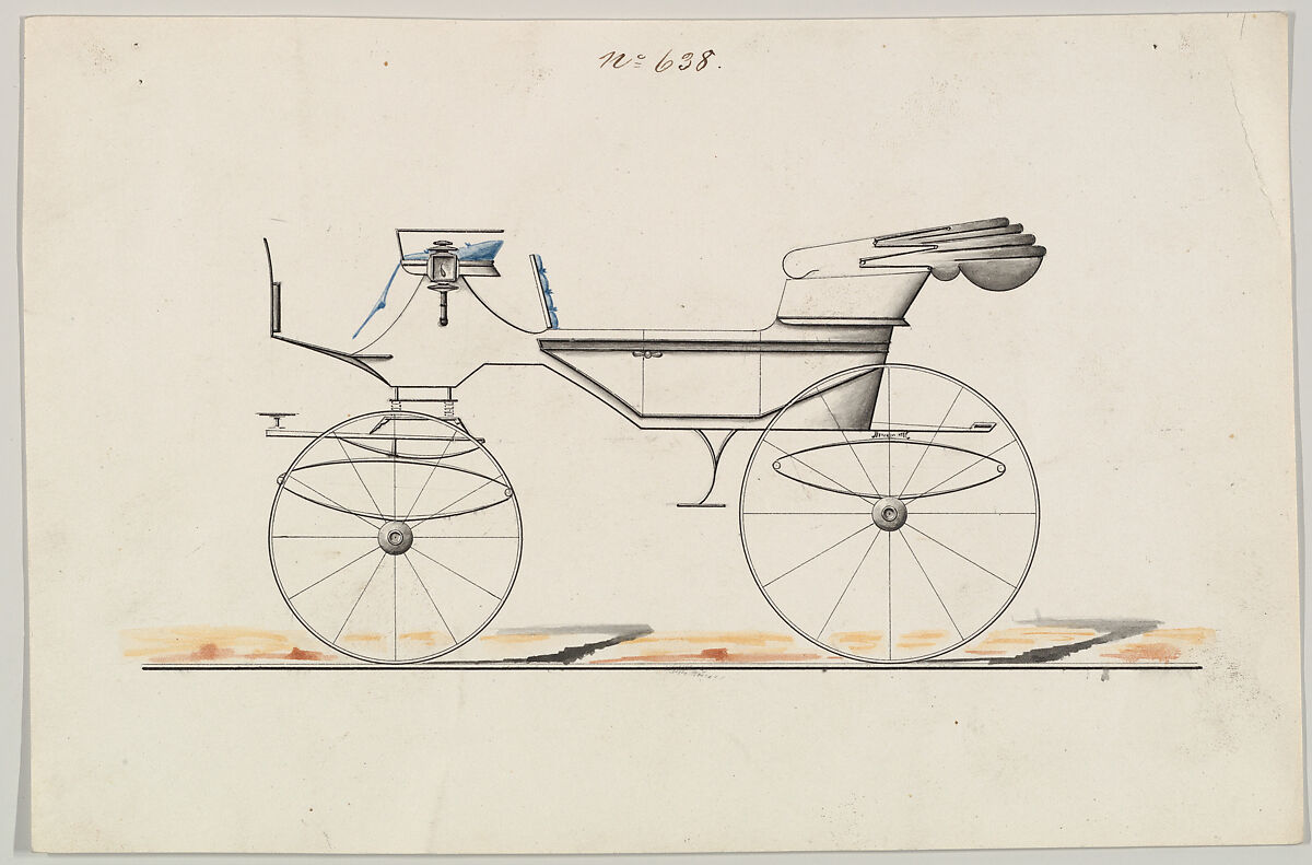 Design for Vis-à-vis, no. 638, Brewster &amp; Co. (American, New York), Pen and black ink, watercolor and gouache 