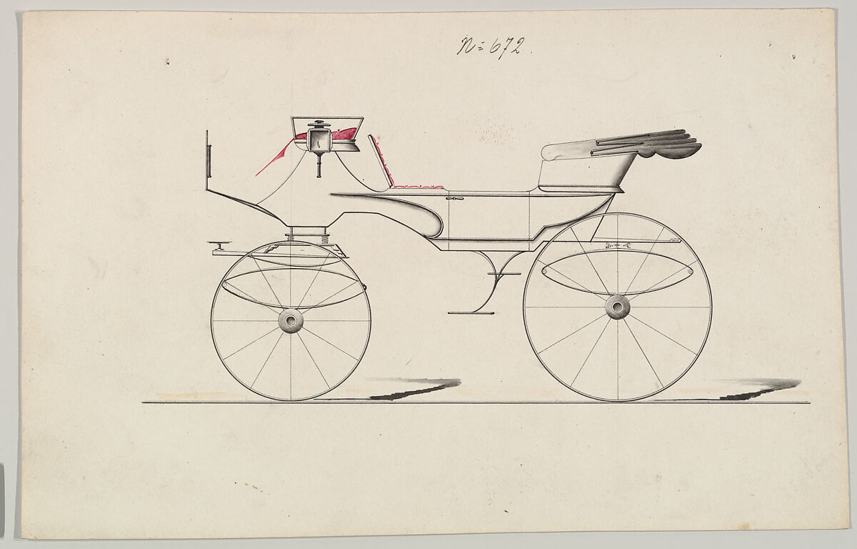 Design for Vis-à-vis, no. 672, Brewster &amp; Co. (American, New York), Pen and black ink, watercolor and gouache 