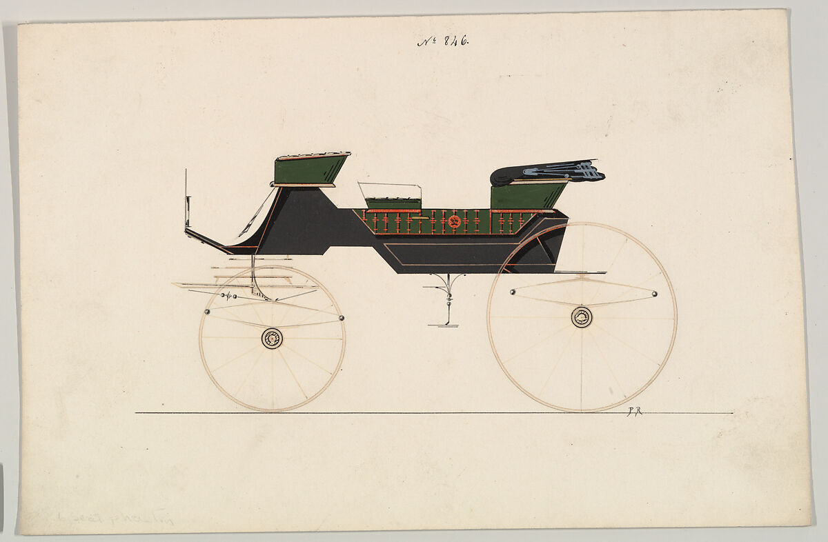 Design for Vis-à-vis/ Charabanc, no. 846, Brewster &amp; Co. (American, New York), Pen and black ink, watercolor and gouache with gum arabic 