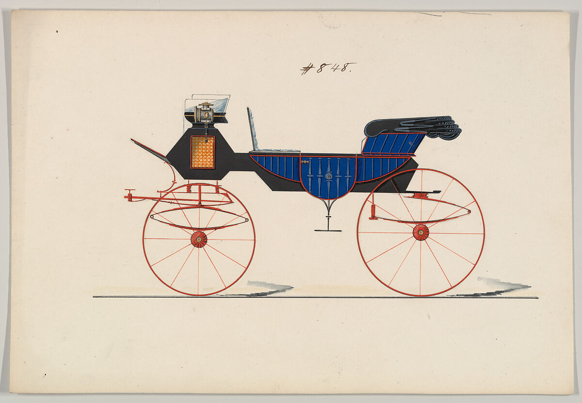 Design for Vis-à-vis/ Charabanc, no. 848, Brewster &amp; Co. (American, New York), Watercolor and ink 